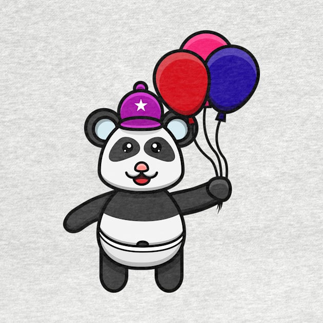 Sticker and Label Of Cute Baby Panda Bring Balloons by tedykurniawan12